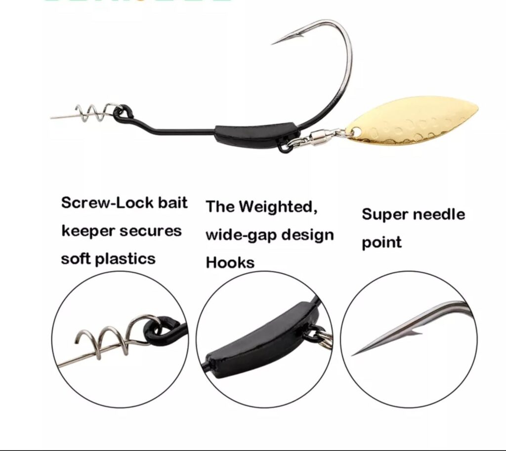 THE FLASH SPINNER  WEIGHTED WEEDLESS WORM HOOK ( GOLD WILLOW BLADE ), Australian Fishing Lures Online